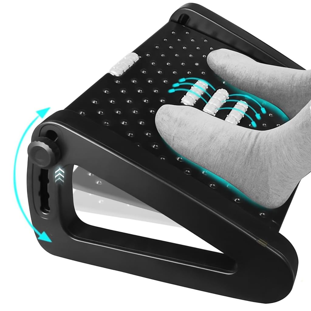 Adjustable Under Desk Footrest - Foot Rest with Large Roller Massage - Foot Stool Under Desk with 6 Height Position - Ergonomic Foot Rest with Massage Function for Home, Office