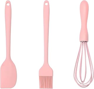 Juego de utensilios de cocina antiadherentes resistentes al calor para mezclar, batir, decoración de pasteles y accesorios de cocina, color rosa
