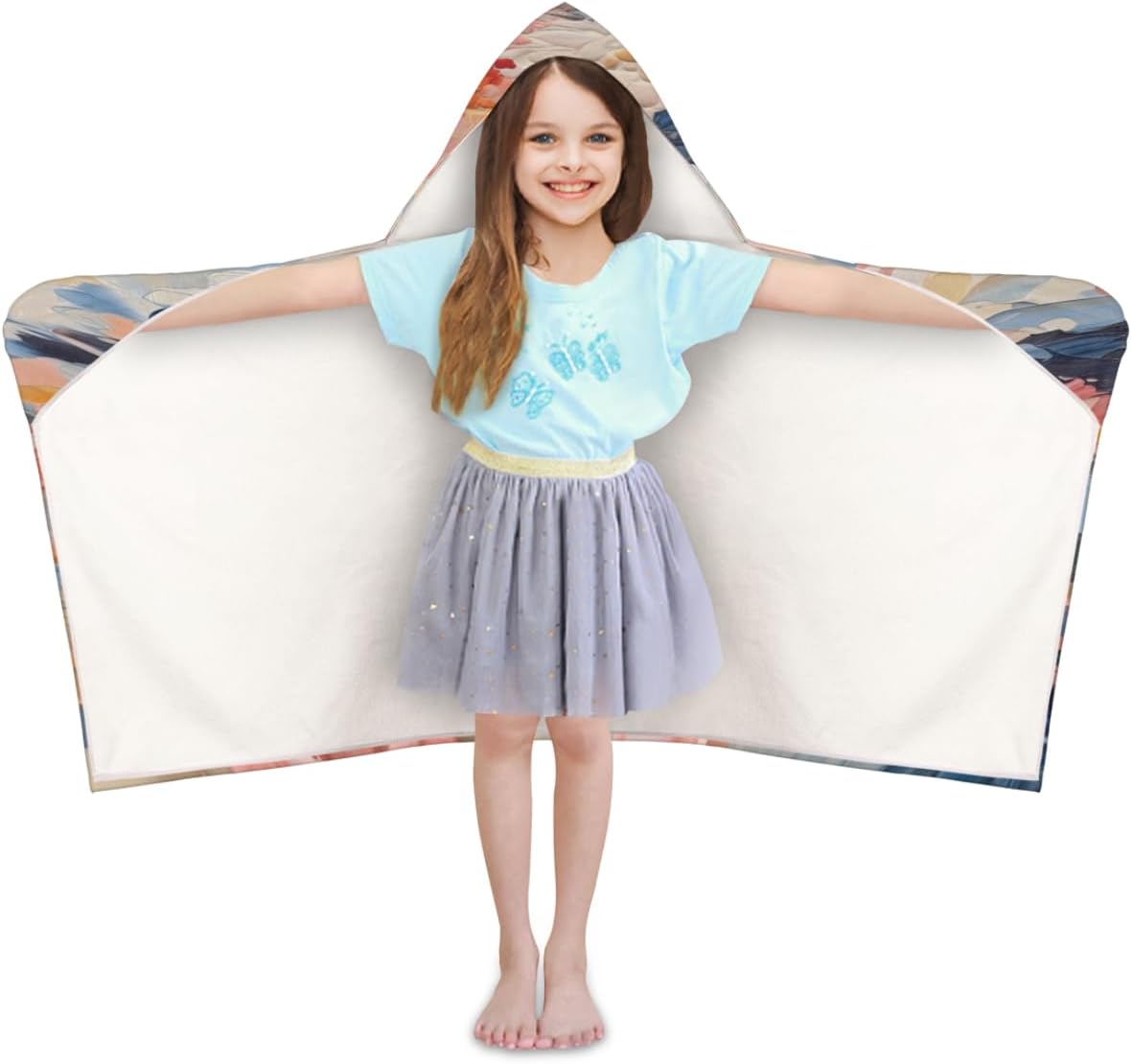 Kids Bath Towel Oil Painting Flower Beach Towel with Hood Pool Cover Up for Girls Boys Soft Absorbent Hooded Bath Towel Toddler Towels for Beach, Pool