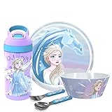 Zak Designs Frozen 2 Dinnerware Set Includes Plate, Bowl, Tumbler and Utensil Tableware Made of Durable Material and Perfect for Kids (Non-BPA), 5pc (Plastic Bottle)