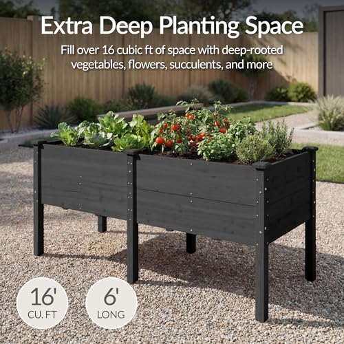 Image of Best Choice Products 72 inch x 24 inch x 30 inch Raised Garden Bed with Extra Deep 16 inch Depth, Elevated Wood Planter Box Stand for Backyard, Patio, Balcony, Natural Fir Wood - Black