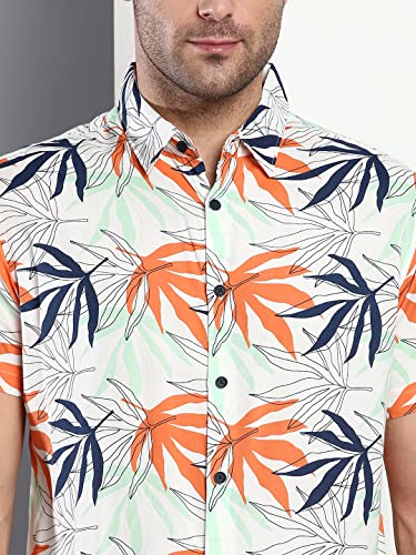 Image of Dennis Lingo Men's Floral Slim Fit Rayon Casual Shirt with Spread Collar & Half Sleeves