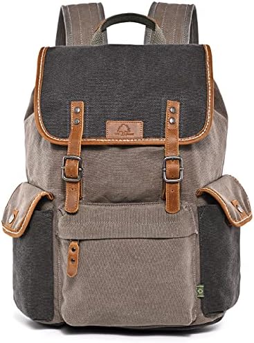 TSD Brand Canvas Vintage Backpack Laptop Travel Rucksack Notebook Bag, Casual Daypack Laptop Backpack College School Computer Bag for Women & Men（Grey)