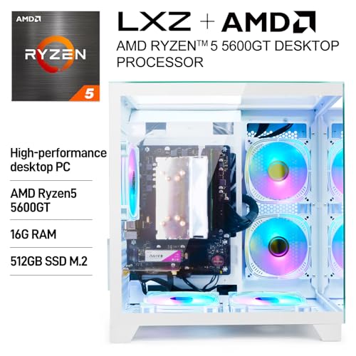 LXZ Desktop PC Computer AMD Ryzen 5 5600GT 6 core 3.6GHz, 16G DDR4 RAM, 512G NVME SSD, Tower Computer for Home and Office (White) - Image 3