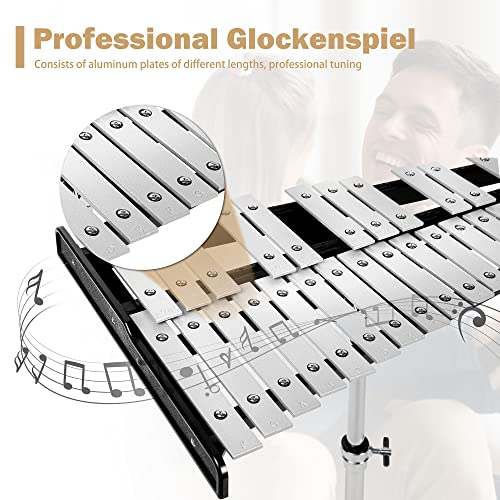 Image of TOLEAD 32 Notes Glockenspiel Kit Xylophone Bell Percussion Instruments with Adjustable Height Stand, Practice Pad Mallets & Wooden Drumsticks, Portable Carrying Bag
