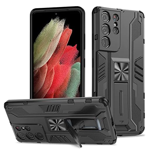 Btstring Coque pour Samsung Galaxy S21 Ultra 5G, Outdoor Antichoc de Qualité Militaire Coque avec Béquille Anti Rayure, Compatible Support de Voiture Magnétique-Noir