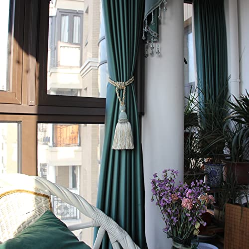 Lot de 2 embrasses de rideaux à pompons faites à la main - Décoration de chambre moderne (café clair, taille unique)