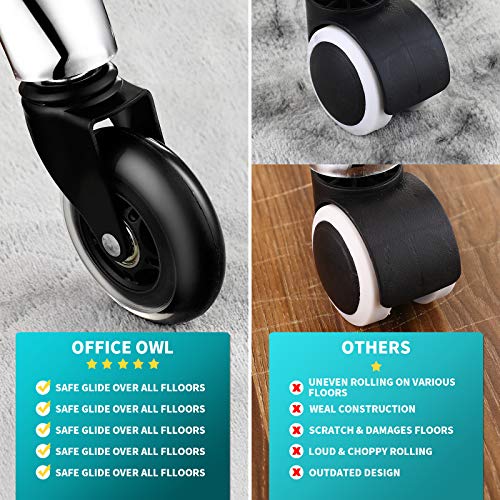 Office Chair Wheels Replacement Rubber Chair casters for Hardwood Floors and Carpet, 2.5 Inch, Set of 5, Accessories of Caster Wheels for Heavy Duty Office Chair to get rid of Chair mats - Universal