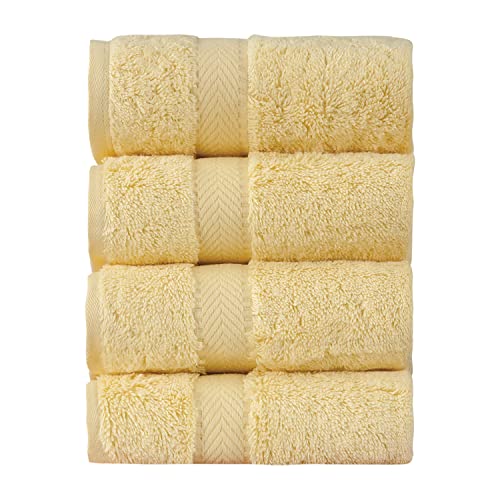 Textilom 100% Turkish Cotton 4 Piece Luxury Washcloth Towel Set For Bathroom, Super Soft & Highly Absorbent & Quick Dry For Face And Hand- Yellow #TOP16
