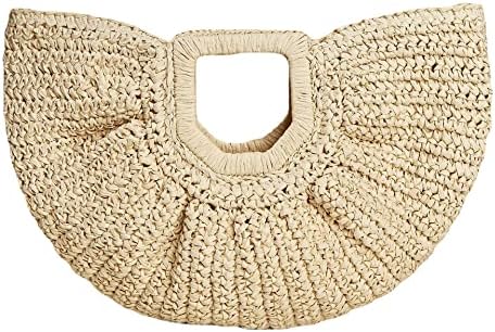 Bandkos Large Straw Bags Women Beach Tote Bag Handwoven Hobo Bag for Summer Bohemian Semi-circular Handbag