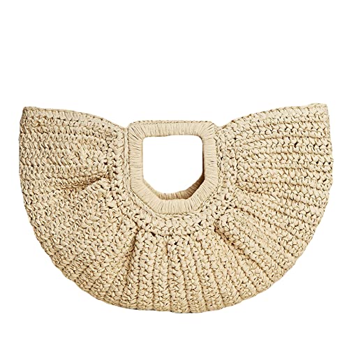 Bandkos Large Straw Bags Women Beach Tote Bag Handwoven Hobo Bag For Summer Bohemian Semi-Circular Handbag #TOP1