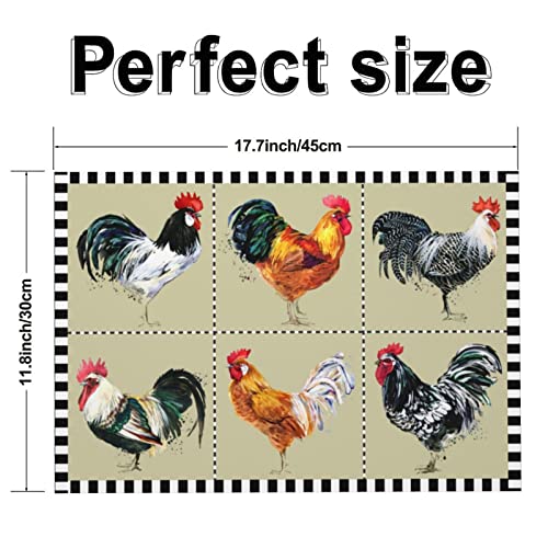 Farmhouse Vintage Rooster Cloth Placemats For Dining Table Set Of 4 Woven Place Mats Rectangle Fabric Table Mats #TOP1