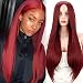Kalyss Women's Long Straight Wine Red Mid-split Bangs Heat-resistance Kanekalon Full Hair Wig