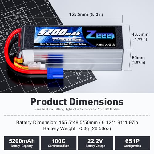 Zeee 6S Lipo Akku 22,2V 100C 5200mAh für RC Fahrzeuge