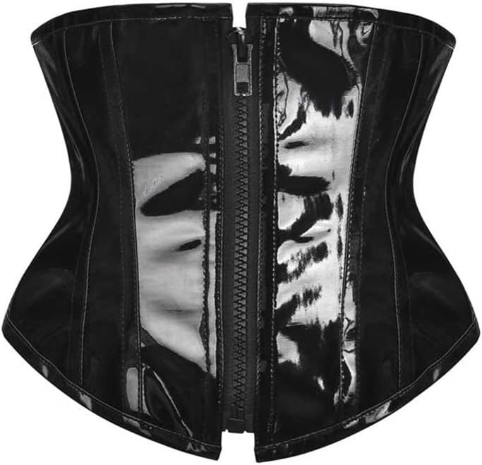 Steampunk Black Leather Zipper Corset for Women Gothic Waist Trainer Bustiers Burlesque Ladies