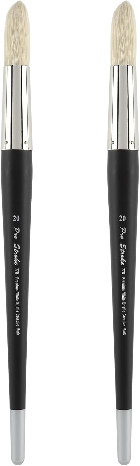 Creative Mark Pro Stroke Premium White Chungking Hog Bristle Artist Paint Brush - Round # 20-2 Pack - Natural Bristle Brush w/Great Control Suitable for Oils, Watercolors, Acrylics, Alkyds, Caseins