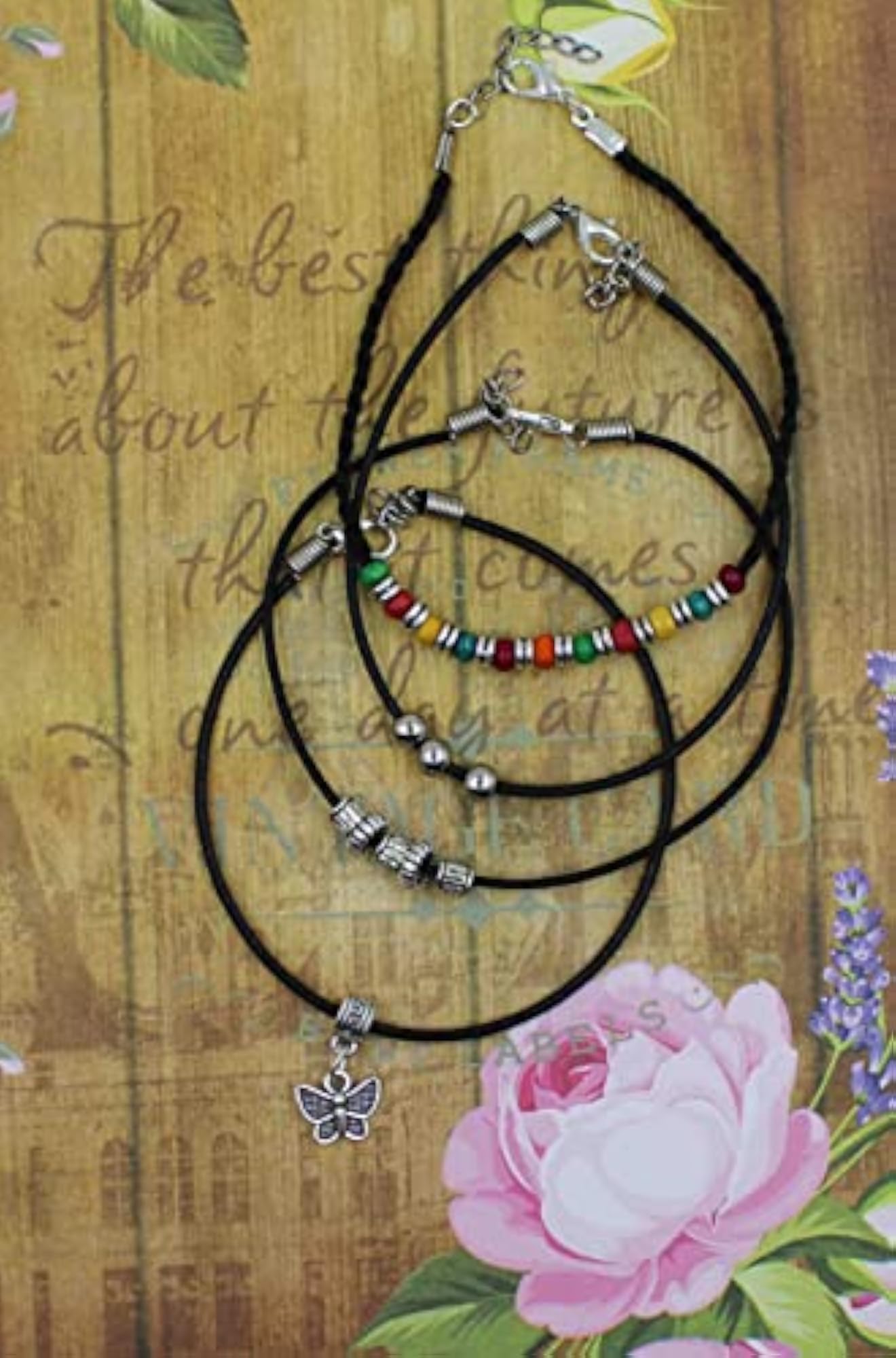 Set of 4 Lac and Brass Anklets, Traditional Style