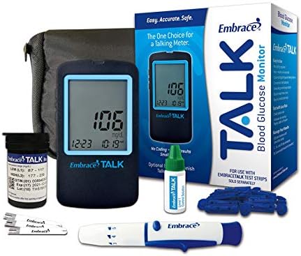 Embrace Diabetes Testing Kit Includes 1 Talk Meter 50 Talk Test Strips 50 Embrace 30g Lancets 1 Lancing Device 1 Control Solution and Carrying Case