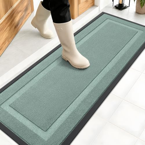 Image of OLANLY Front Door Mat Indoor Outdoor Entrance, Waterproof All-Season, All-Weather Doormat, Sturdy Natural Rubber, Low Profile, Easy Clean Patio Porch Entryway Mat, 47x17, Grayish Green