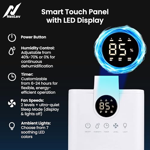Image of NexLev Dehumidifier for Room Moisture | 1000ML Tank | Covers Up to 200 Sq. Ft. | Removes Dampness, Mold & Musty Odor | Ideal for Bedroom, Wardrobe, Bathroom & Office | Auto Shut-Off | DH-01