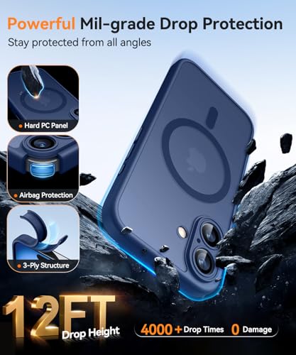 Image of CANSHN Magnetic for iPhone 16 Case, Upgraded [Full Camera Protection] [Compatible with Magsafe] [Translucent Matte] Shockproof Protective Phone Case for iPhone 16 - Deep Blue