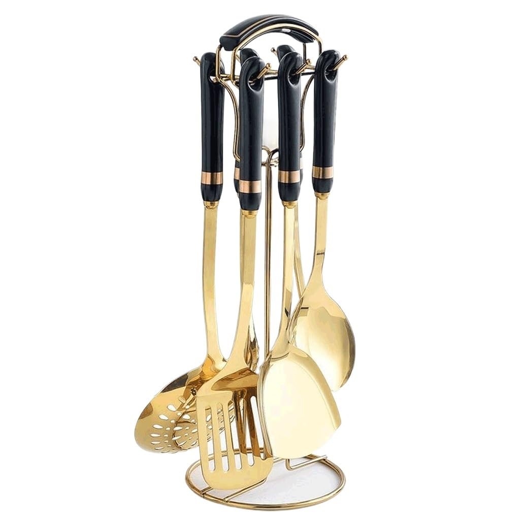 GTHTUHFD Ceramic Stainless Steel Kitchenware Stainless Steel Cooking Spoon Set,A 7 Pieces,Kitchen Cooking Utensils,3 Pack-7 pieces