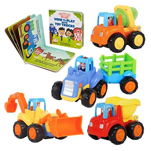Construction Play Set for Kids Ages 1, 2, 3, 4 Years Old - Toddler Toy Truck Set with Matching Book - Push & Pull Friction Trucks for 2 Year Old Boy - BPA Free - Cars for Boys & Girls