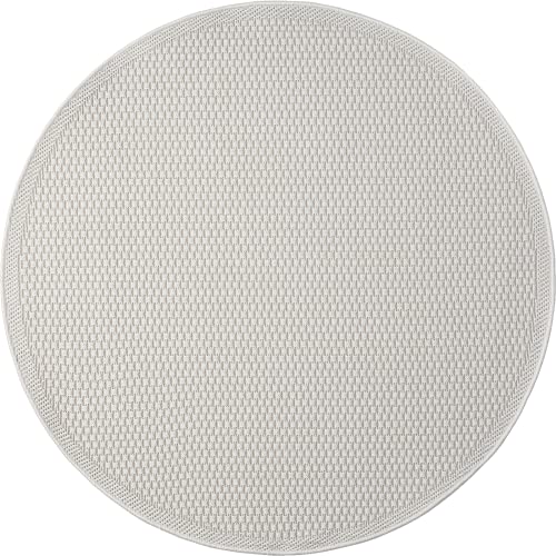 Mia´s Teppiche Tulsa - Outdoor-Teppich für Terrasse und Balkon - Wetterfest, UV-Beständig, Wasserabweisend, Pflegeleicht, Robust und Strapazierfähig, Creme, 120 cm Rund