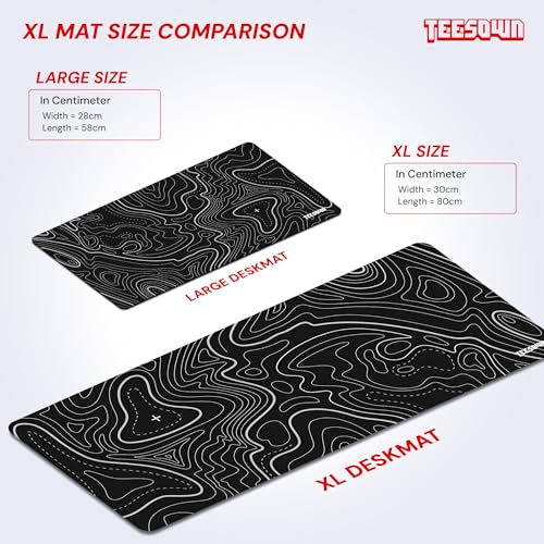 Image of XL Black Topographical Extended Mousepad (31x12) inches for Laptop Desktop PC and Gaming Desk Mat Rubber Base Desk Pad
