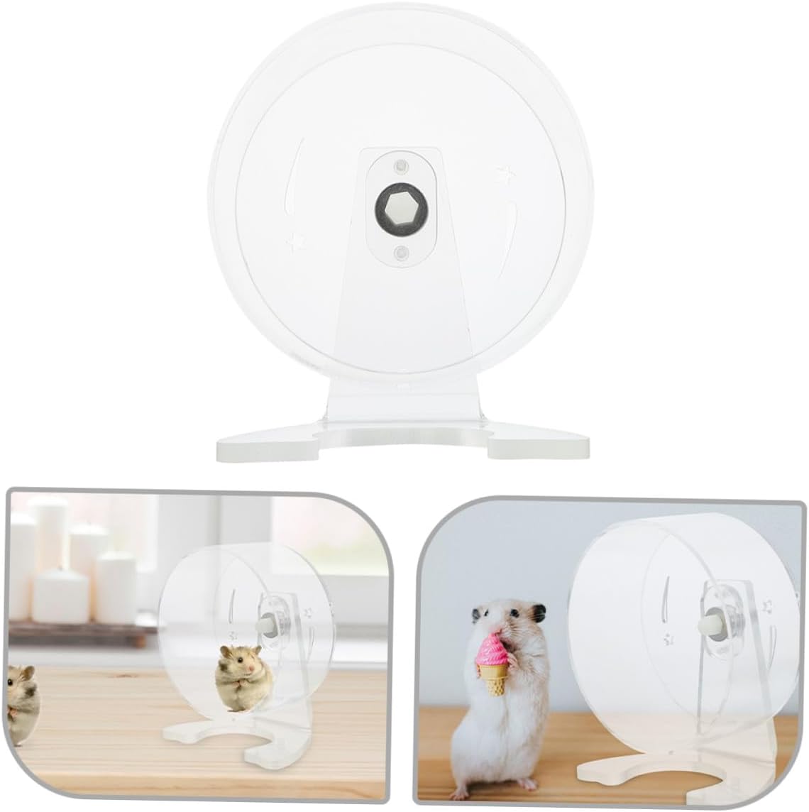 Clear Silent Running Wheel for Small Pets with Stand Transparent Hamster Exercise for Gerbils Chinchillas Cage Compatible Quiet Night Use