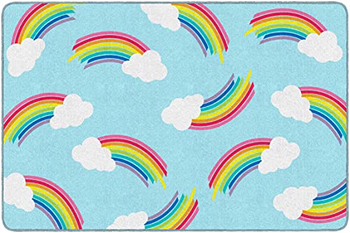 Flagship Carpets Schoolgirl Style Hello Sunshine Whimsical Rainbow Classroom Area Rug for Indoor Classroom Learning or Kid Bedroom Educational Play Mat, 5'x7'6