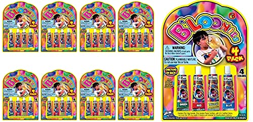 JA-RU B'loonies Plastic Balloons Variety 4 (8 Packs, 32 Tubes) Original Bloonies Bubble Making. Classic Retro Toys for Kids. Fidget Toy. Party Favor for Kid Birthday. 771-8s