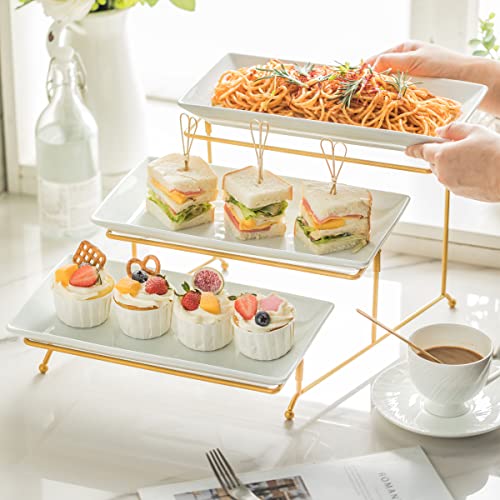 Large 3 Tier Serving Tray With Serving Stand, Serving Dishes For Entertaining, Suitable For Dessert Table Display Set Catering Supplies 12 Inch Gold Serving Tray For Hot Chocolate Bar #TOP3