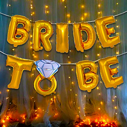 Image of Party Propz Golden Bride To Be Decoration Kit -2Pcs Bride to be ring foil balloon With Led Light Bachelorette Decorations Items For Bridal Shower Decorations Items /Bachelorette