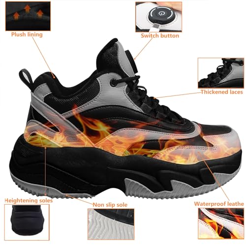 Electric Shoes for Men, Heated Sneakers with 4000Mah Rechargeable Battery, Foot Warmer Shoes 3 Heating Levels, Heating Hiking Shoes for Unisex Outdoor Feet Warm4