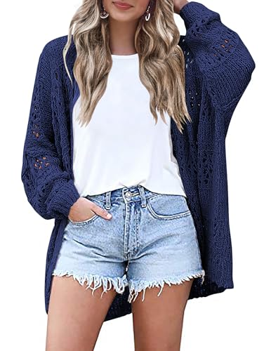 Image of HOTOUCH Lightweight Crochet Cardigan for Women Long Sleeve Open Front Knit Oversized Cardigans Sweaters