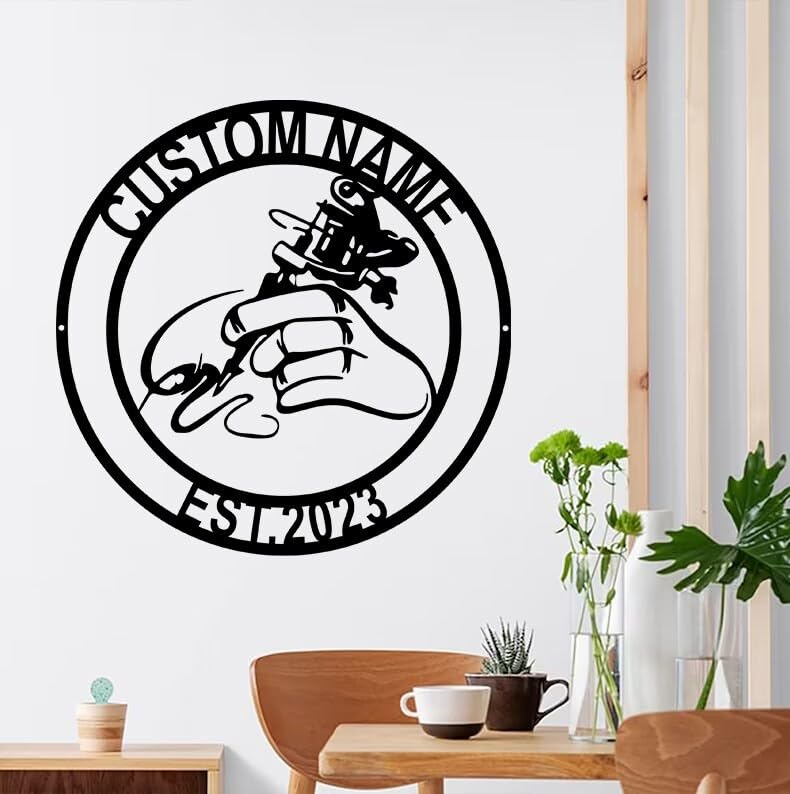Personalized Tattoo Machine Metal Sign, Tattoo Artist Gift,Tattoo Machine Metal Wall Art, Custom Tattoo Shop Decor, Tattoo Studio Wall Decor, Metal Art, Housewarming Gift, Home Décor