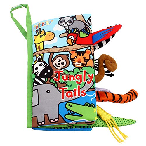 Zocita Baby Soft Animal Tails Activity Cloth Book with Crinkle Fabric, Jungly Tails