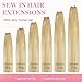 GOO GOO Sew in Hair Extensions Real Human Hair, Weft Hair Extensions Human Hair, 18A/60 Blonde Balayage 16inch 100g, Weft Bundles Straight Silky Remy Hair