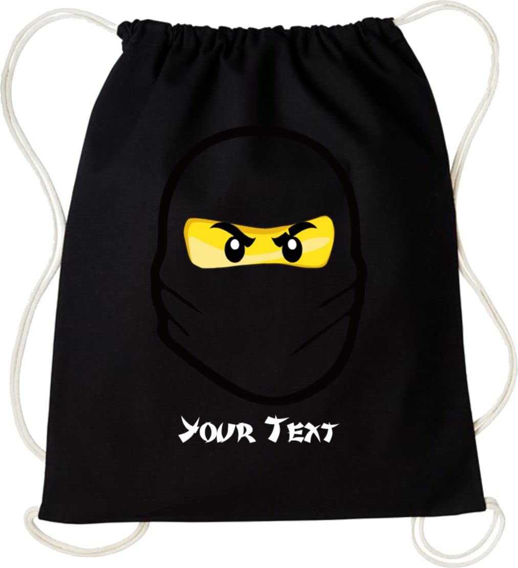 Personalised Ninja Disguise Backpack Your Custom Name Or Text Funny Birthday Gift Ninja Lovers Unisex Gift Rucksack Drawstring Bag (Black)