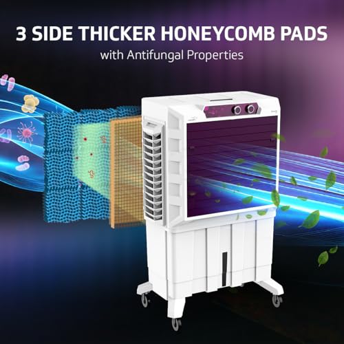 Image of V-Guard Zivardo 100 Air Cooler for Home | 100 Litre | Two Years Manufacturer's Warranty on Motor & Pump | White & Purple Burry