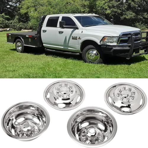 Image of 4pcs 17inch Polished Stainless Steel Dually Wheel Simulators, Bolt On Wheel Cover with Removable Centre Cap, 8 Lug Hubcaps fit for 2003-2018 Dodge Ram 3500 C17D8