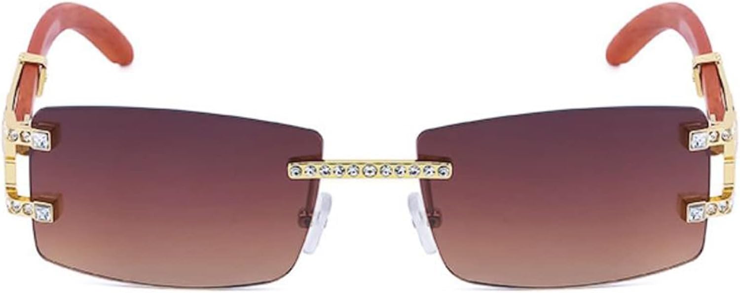 Sunglasses Retro Faux Wood Leg Sunglasses Diamond Studded Vintage for Men Women