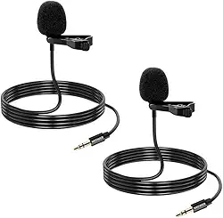 Microfone de Lapela Lavalier Condensador Omnidirecional 3.5mm TRS - Kit 2 Microfones Profissionais para Celular, Câmera, Gravação de Áudio, Vlogs, YouTube e Entrevistas