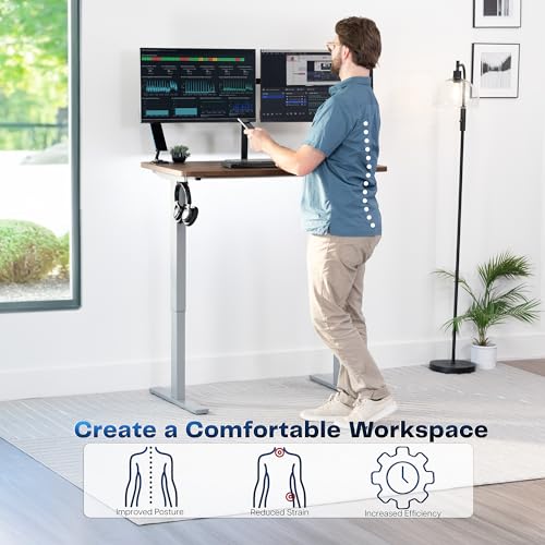 Image of VIVO Electric 43 x 24 in Rustic Standing Desk, Memory Height Adjustment, 1B Series, Holds 220 lbs, One-Piece Vintage Brown Top, Gray Frame, DESK-KIT-1G4N