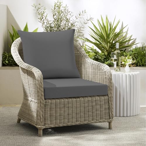 PRIMEPATIO Sitzkissen Outdoor mit Rückenlehne, Wasserdicht Gartenmöbel Sitzpolster mit Hochdichte Schwammfüllung, Stuhlkissen mit Abnehmbarer Bezug für Balkon, Terrasse, Gartenstuhl, 40x40x7cm, Grau