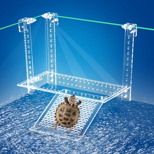 Turtle Docks Large Adjustable Turtle Basking Platform for Aquatic Turtles, Slip-Resistant Ramp, Stable Structure, Fits 0.3\"-2\" Thick Tanks, Adjustable Ramp Angle(13\'\' x 6.9\'\')