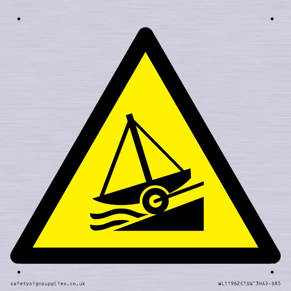 W044 Warning: Slipway Sign - 85x85mm - S85, Yellow/White