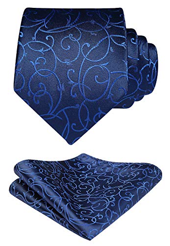 Image of HISDERN Men Floral Ties Woven Classic 3.4 inch Necktie Set Formal Tie Pocket Square for Wedding with Handkerchief Gift Box