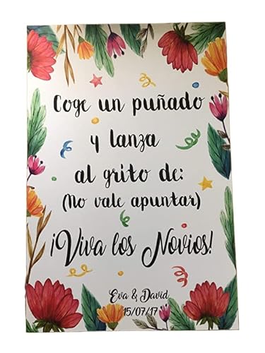 Cartel para arroz, pétalos o confeti, para bodas. Vivan los